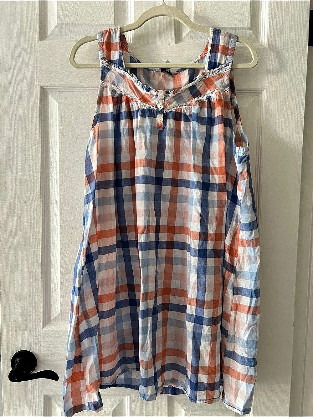 Plaid Cotton Nightgown / Dress in Blue & Orange Size XL